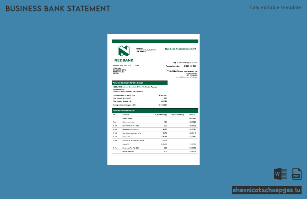 Nedbank-Firmenerklärung – Beispielvorschau in Word und PDF